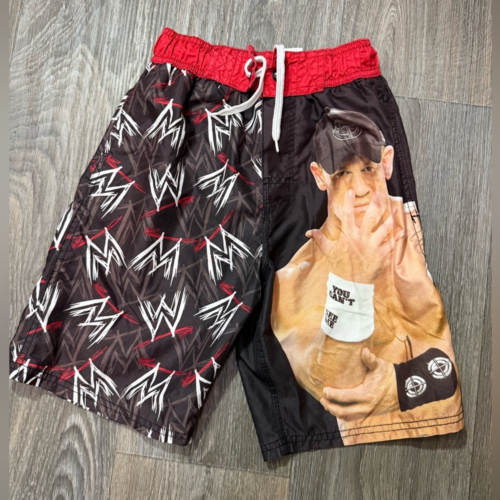 Boys Red & Black Graphic WWE John Cena Swim Trunks
